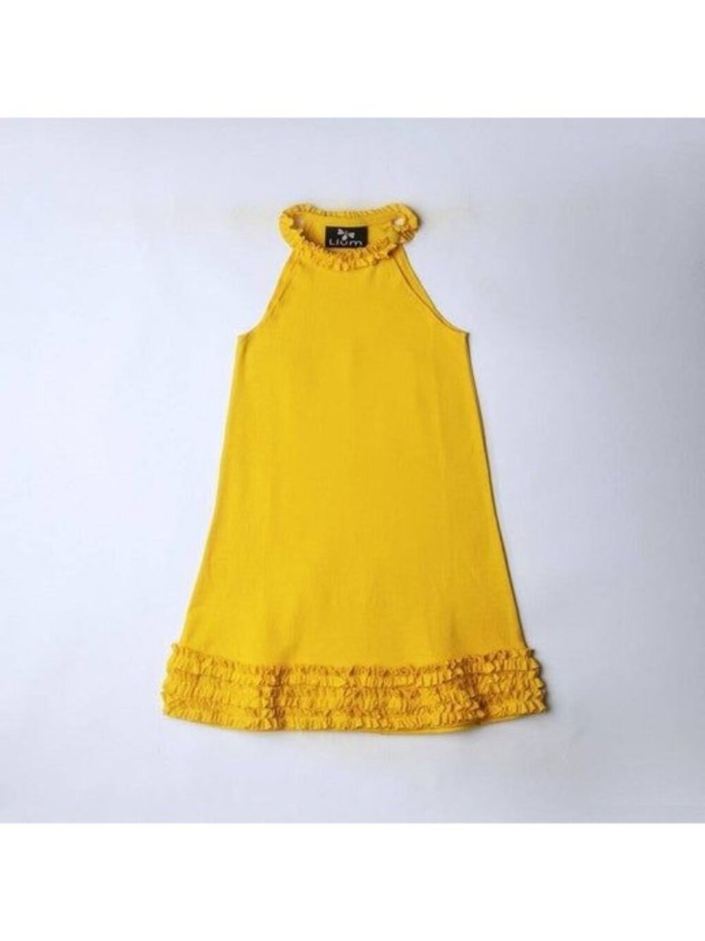 Llum Yellow Bertoia Halter Dress 5T With Ruffled Trim